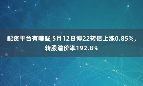 配资平台有哪些 5月12日博22转债上涨0.85%，转股溢价率192.8%