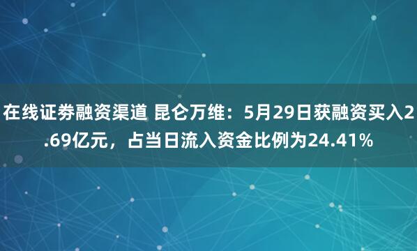 在线证劵融资渠道 昆仑万维：5月29日获融资买入2.69亿元，占当日流入资金比例为24.41%