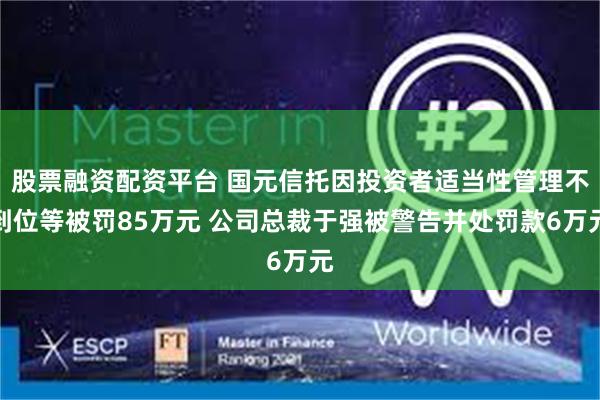 股票融资配资平台 国元信托因投资者适当性管理不到位等被罚85万元 公司总裁于强被警告并处罚款6万元