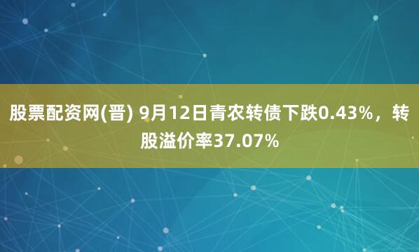 股票配资网(晋) 9月12日青农转债下跌0.43%，转股溢价率37.07%
